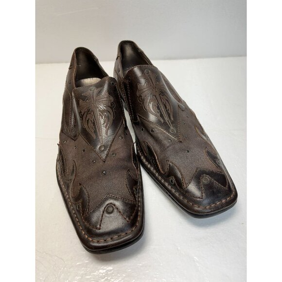 Mark Nason Brown Leather Slip-On Mens Dress Shoes Size 10.5 With Western Design - Picture 1 of 14